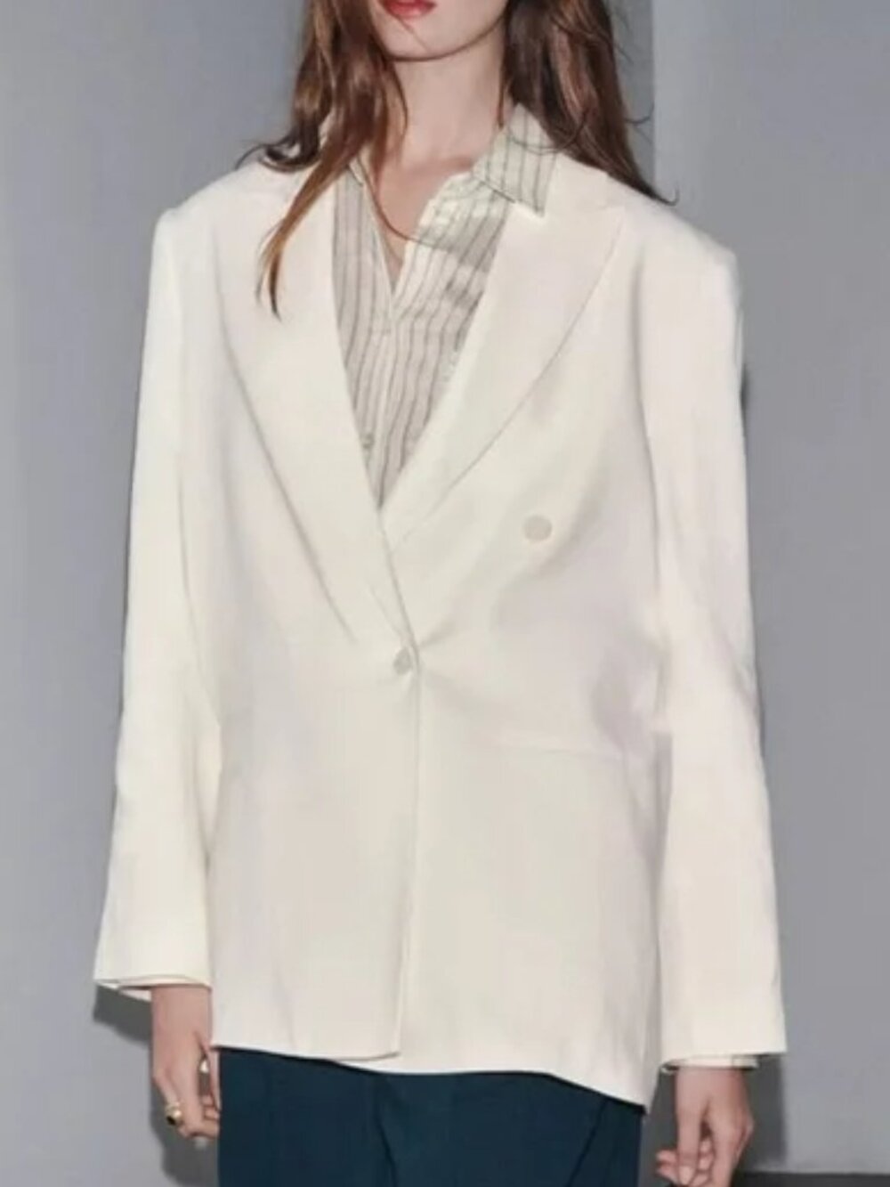 NWT ZARA ZW COLLECTION LINEN BLEND DOUBLE BREASTED BLAZER L